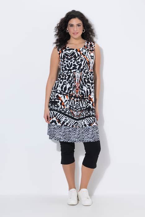 Robe en jersey sans manches, poches et décolleté rond, bordure contrastante à la base