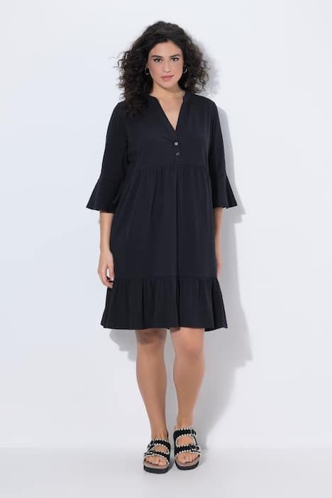 Robe en jersey, coupe évasée, col tunisien et manches 3/4