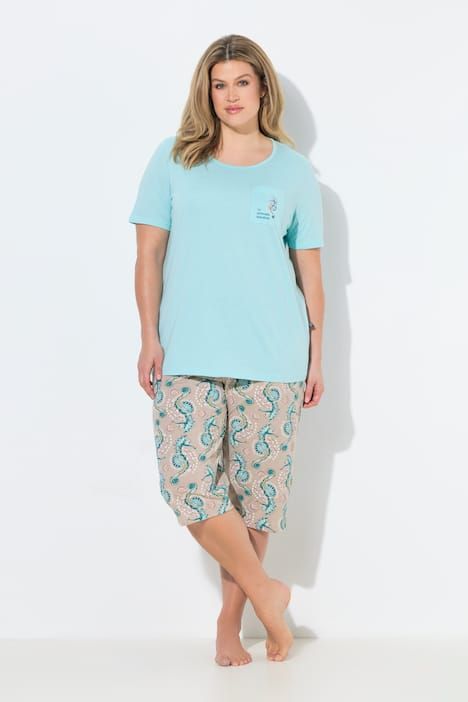 Pyjama motif hippocampes, décolleté rond et manches courtes