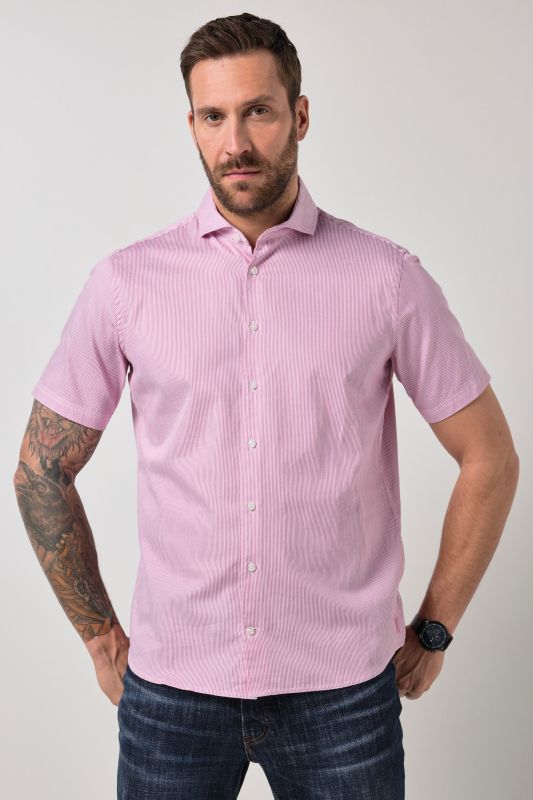Chemise de ville JP 1880 collection Business, motif à rayures, manches courtes et col requin, coupe Modern Fit - jusqu'au 8 XL