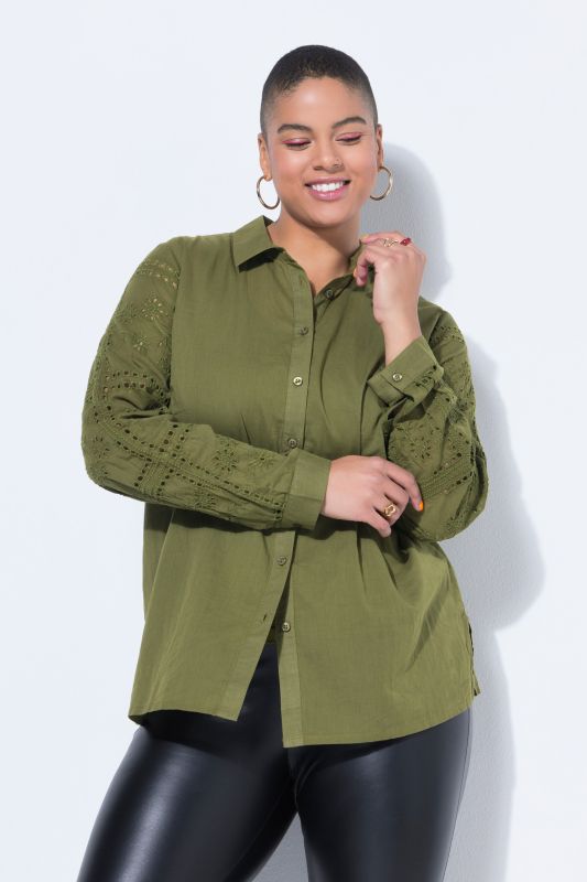 Chemisier droit à manches longues, broderies, coupe Staight Fit