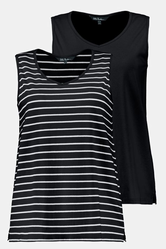 Débardeurs en lot de 2, rayures/uni. Col V, sans manches