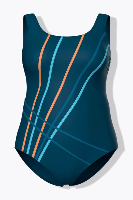 Maillot de bain sans bonnets souples, avec bandes fantaisie. Matière recyclée.