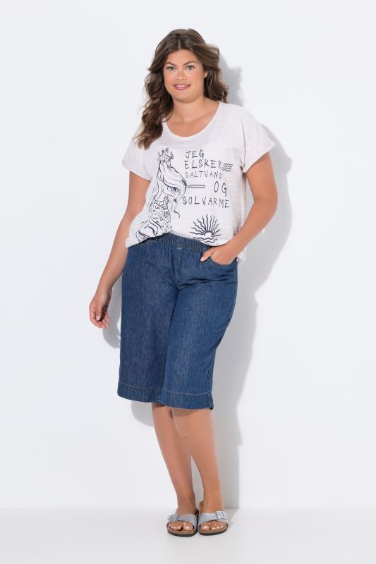 Pantalon en lin mélangé, taille élastique et jambe large