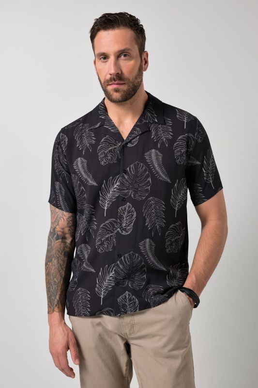 Chemise JP 1880 dans un imprimé all-over, manches courtes et col cubain, coupe Cuba-Fit « flottante » - jusqu'au 8 XL