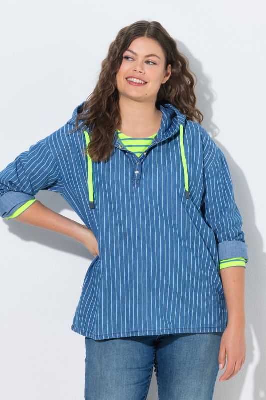 Chemisier rayé, tissu denim, manches longues