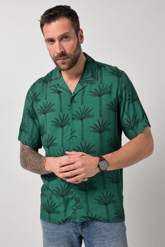 Chemise JP1880 dans un imprimé all-over, manches courtes et col cubain, coupe Cuba-Fit « flottante » - jusqu'au 8 XL