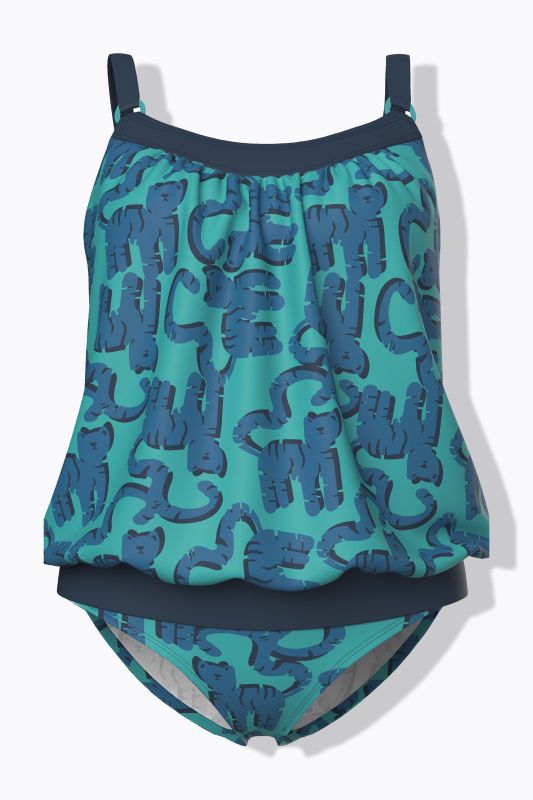 Tankini avec bonnets souples, motif chats, base élastique et bretelles ajustables