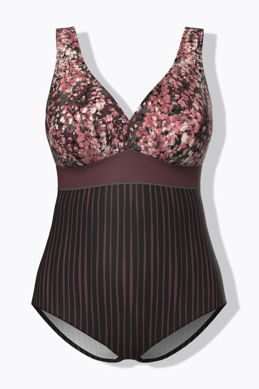 Maillot de bain avec bonnets souples, rayures/bande fantaisie, matière recyclée