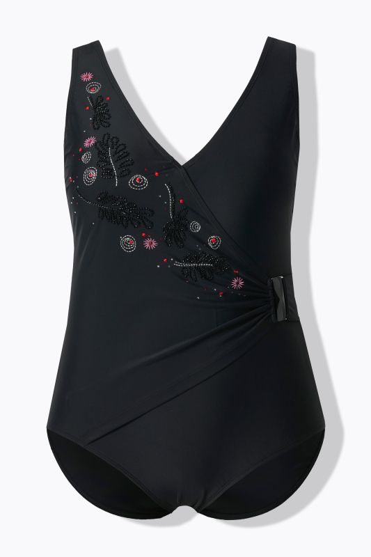 Maillot de bain effet cache-cœur, bonnets souples et nœud fantaisie