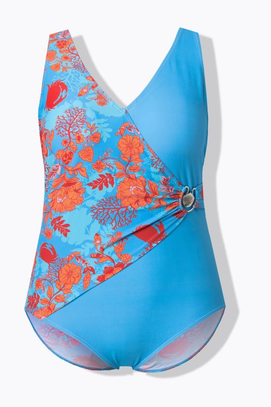 Maillot de bain effet cache-cœur, bonnets souples et nœud fantaisie