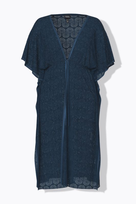 Caftan motif coquillages, décolleté en V et cordon en satin