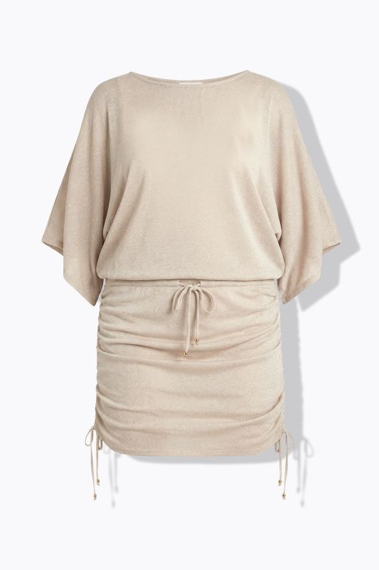 Robe de plage, tissu effet métallisé, manches courtes et encolure bateau