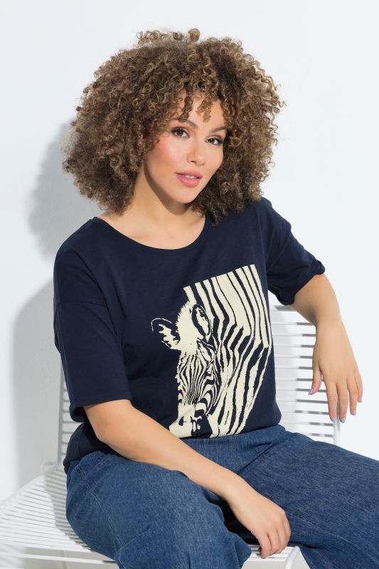 T-shirt oversize, motif zèbre, décolleté rond et manches courtes