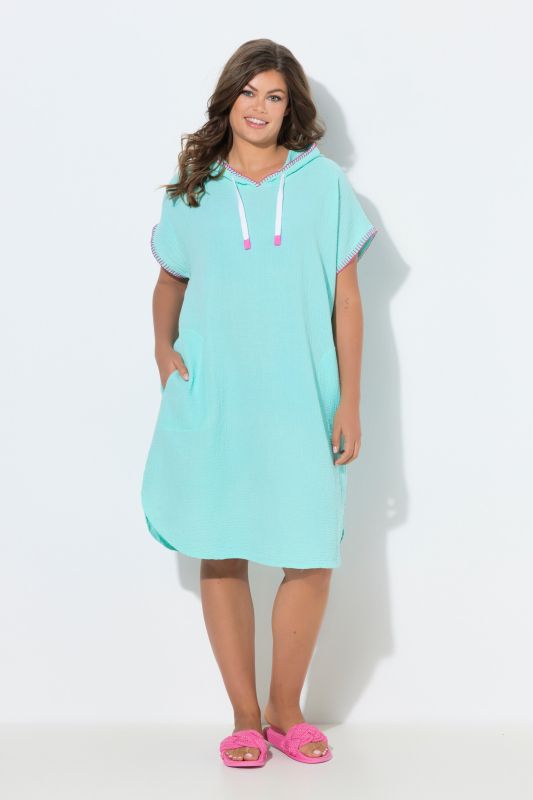 Robe de plage à capuche en mousseline, manches 1/2