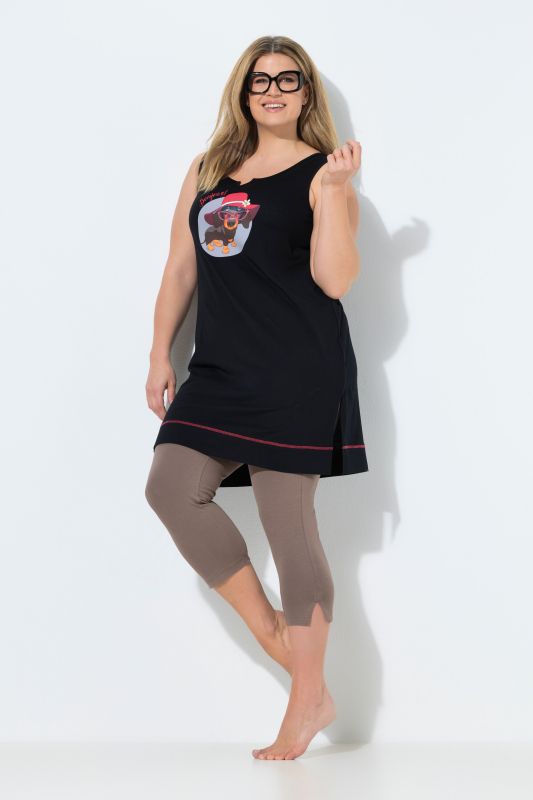 T-shirt long sans manches, motif chien, décolleté rond