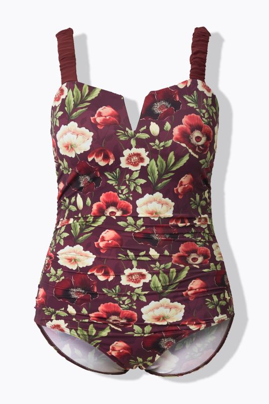 Maillot de bain, bonnets souples, motif floral et bretelles « scrunchie », matière recyclée