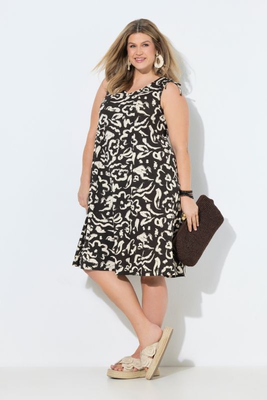 Robe midi sans manches, motif esquisses de fleurs, décolleté en V