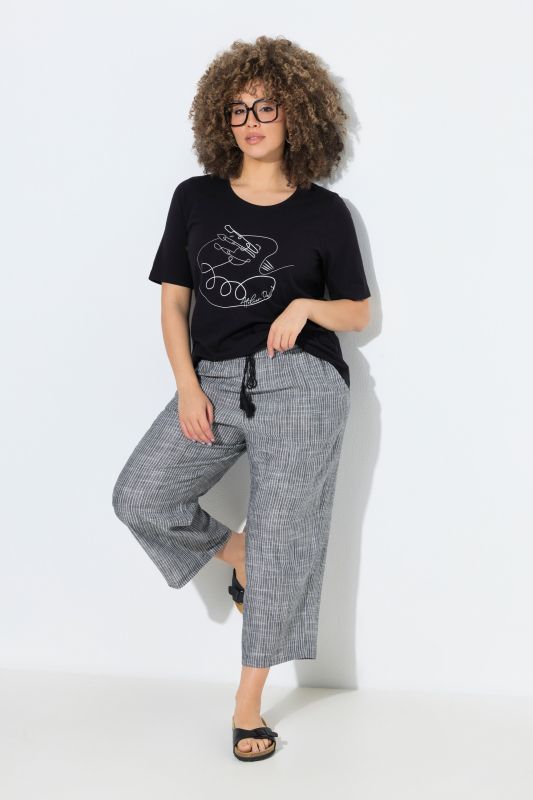 Jupe-culotte Rose en lin mélangé, fines rayures et jambe large