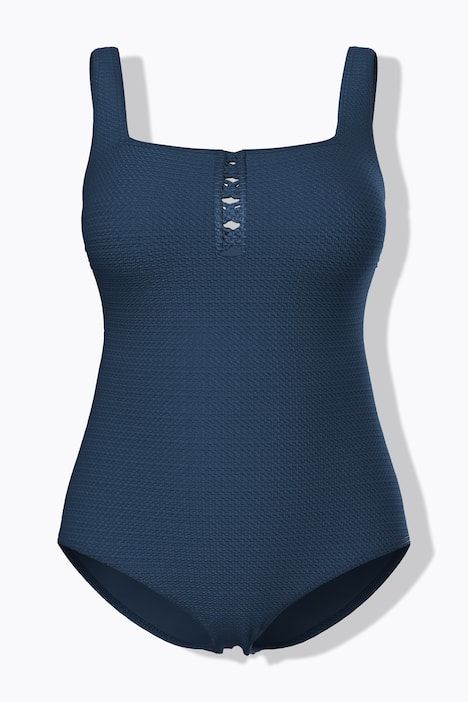 Maillot de bain à bonnets souples. Décolleté carré. Texture gaufrée