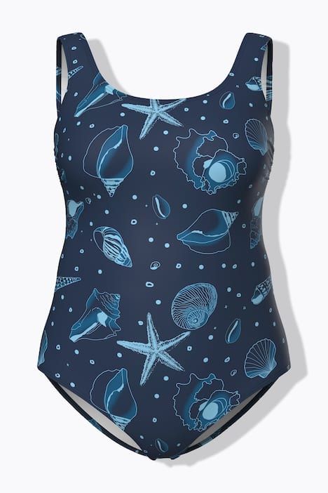 Maillot de bain motif coquillages, sans bonnets souples, décolleté rond
