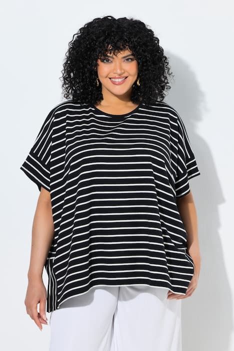Poncho oversize, motif à rayures et col rond