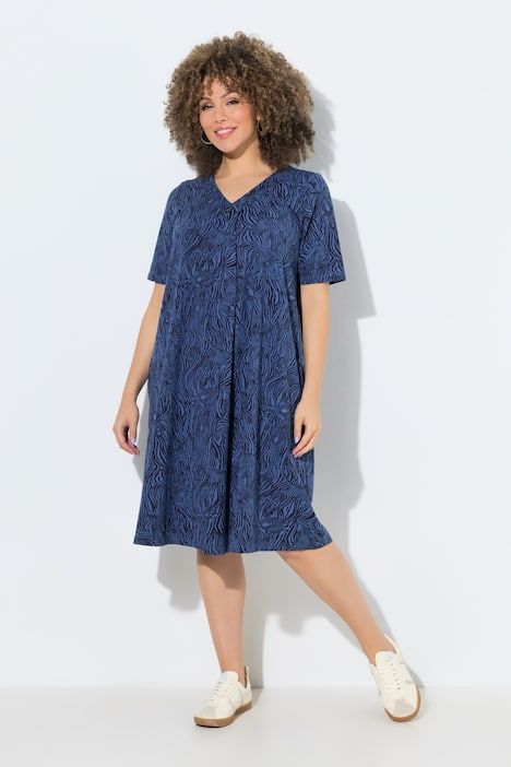 Robe motif zébré, décolleté en V et manches courtes, coupe évasée