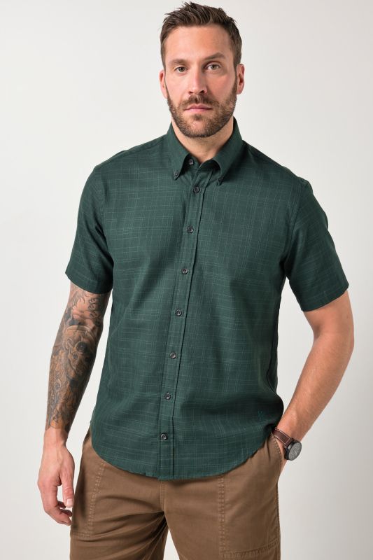 Chemise à carreaux JP 1880, manches courtes et col à pointes boutonnées, coupe Modern Fit - jusqu'au 8 XL