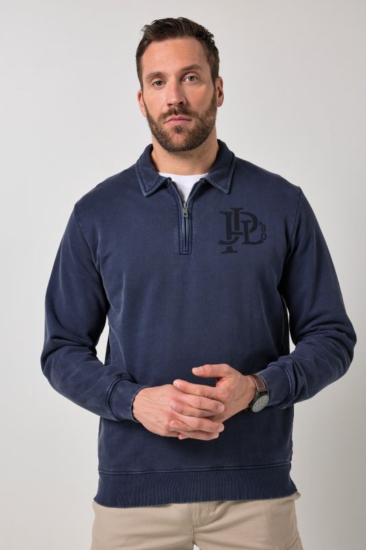 Sweat-shirt JP1880, col polo, fermeture et imprimé poitrine - jusqu'au 8 XL