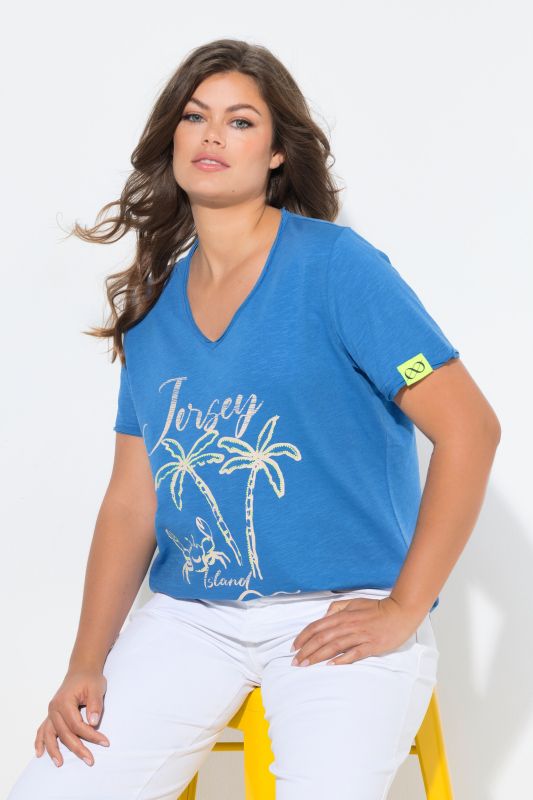 T-shirt, col en V, manches 1/2, certifié OEKO-TEX