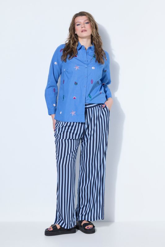 Pantalon jambes larges, taille haute, rayures