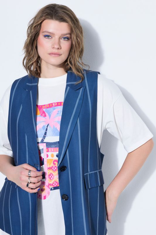 Blazer évasé sans manches, rayures tennis, fentes latérales