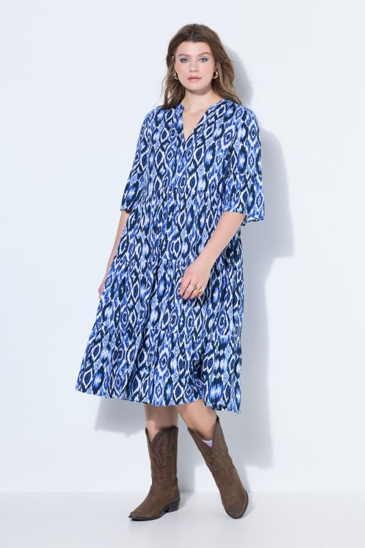 Robe longue évasée, motif losanges, volants