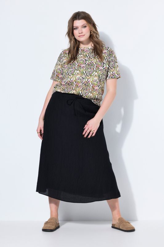 Jupe longue évasée texturée, taille élastiquée