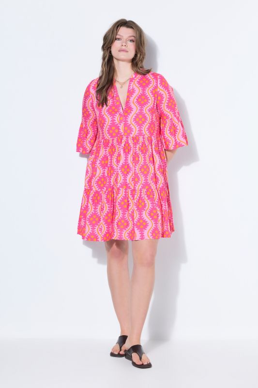 Robe courte évasée, imprimé, volants