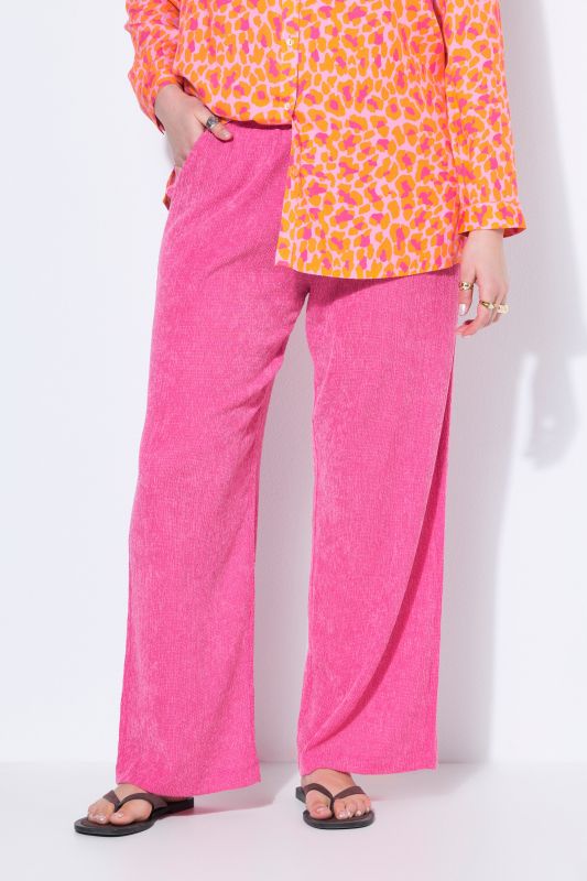 Pantalon jambes larges, texturé, taille élastique