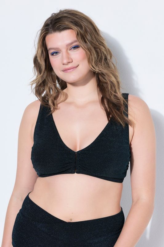 Haut de bikini pailleté, bonnets souples, anneau décoratif