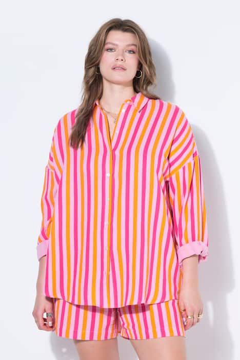 Blouse oversize en mousseline, rayures néon, manches longues