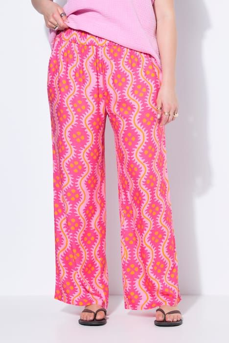 Pantalon jambes larges, taille haute, imprimé intégral