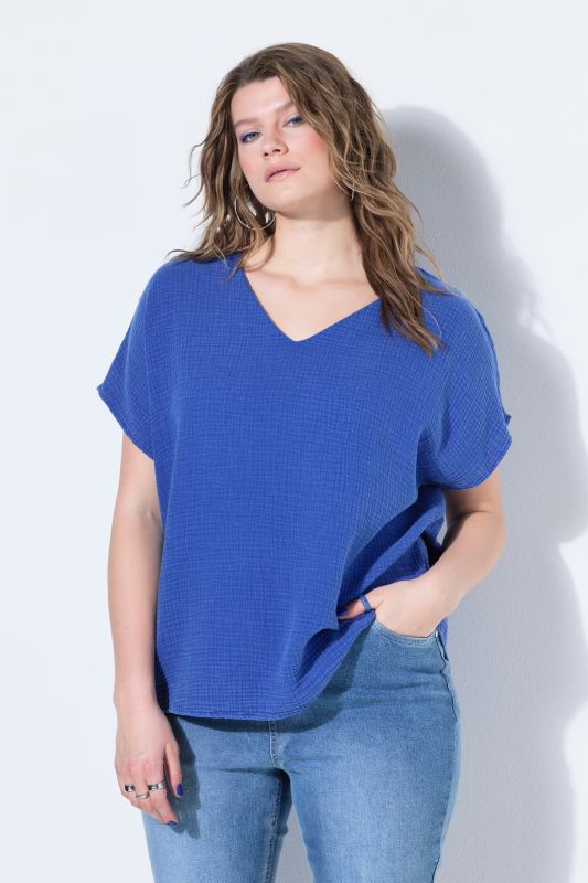 Blouse oversize, mousseline, décolleté en V