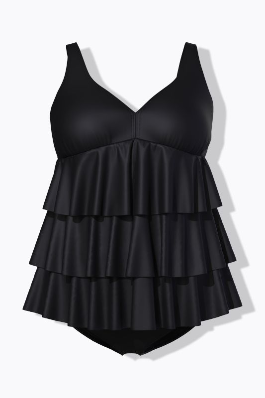 Tankini à volants, bonnets souples, matière recyclée