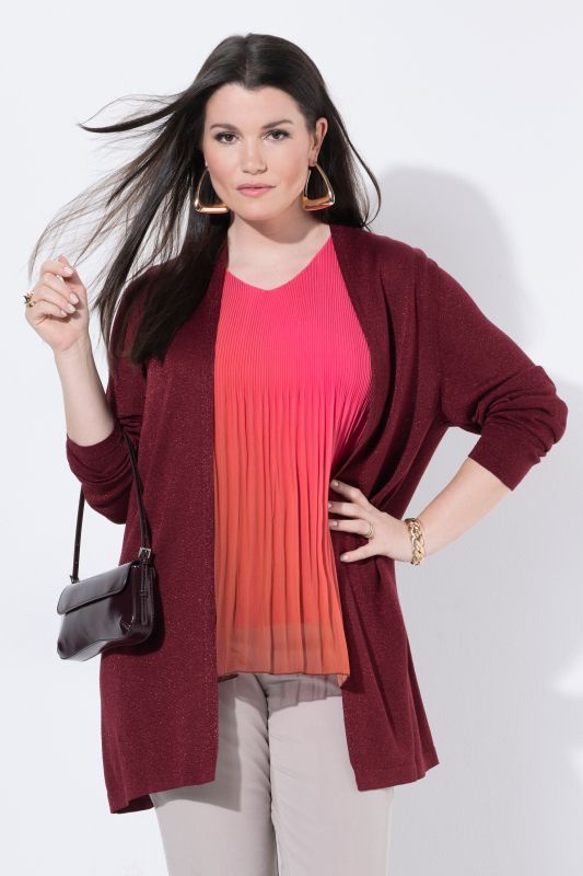 Cardigan long avec effet scintillant, encolure en V et manches longues