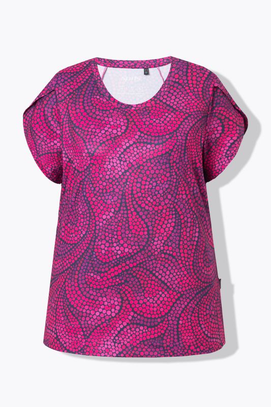 T-shirt technique motif à fleurs, décolleté rond et manches courtes, plis dans le dos