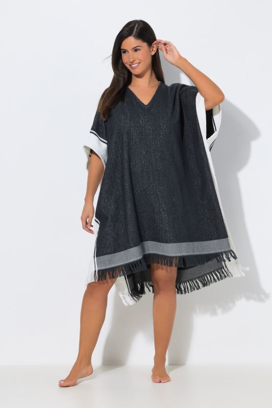 Poncho de bain avec encolure en V, rayures sur les côtés et dos plus long