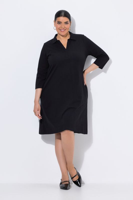 Robe en jersey avec poches, coupe évasée, col chemise et manches 3/4