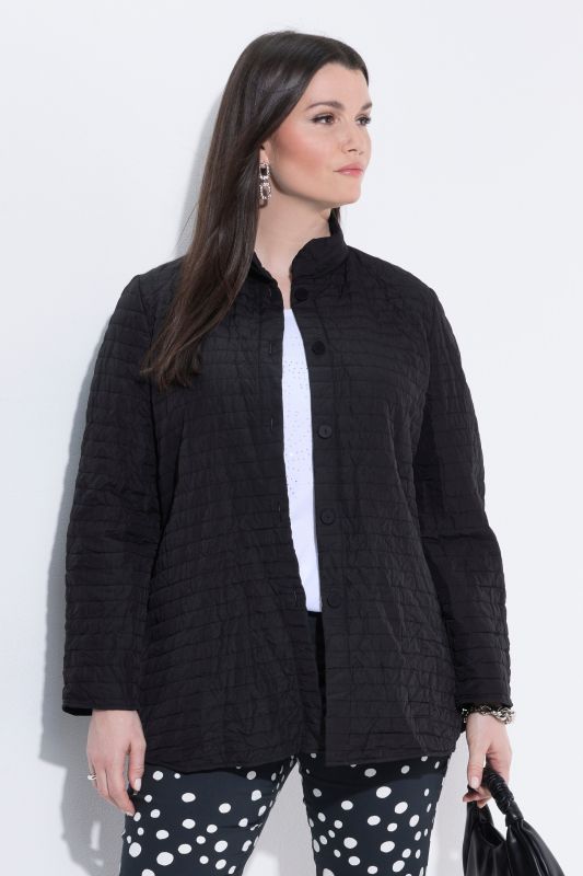 Veste effet froissé, col montant et manches longues, coupe évasée