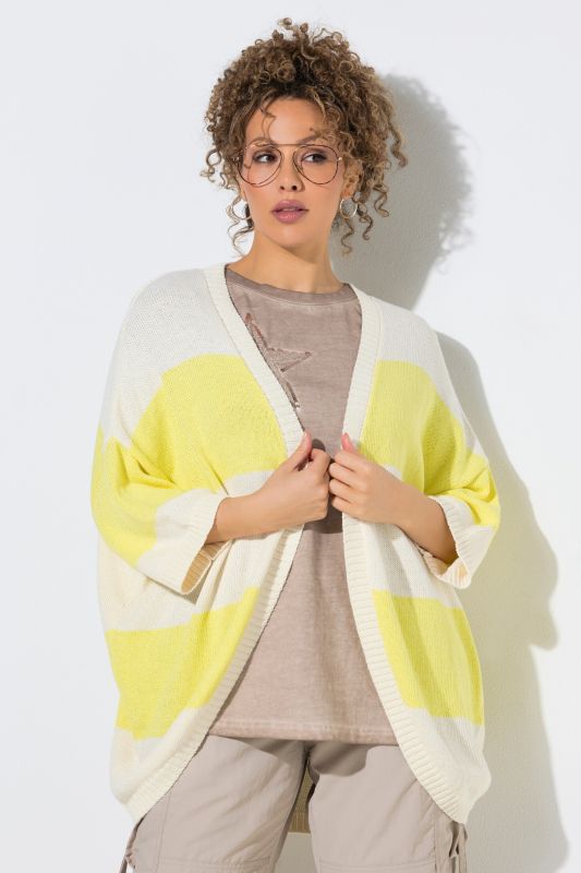 Cardigan à rayures, silhouette en O et manches 3/4 chauve-souris