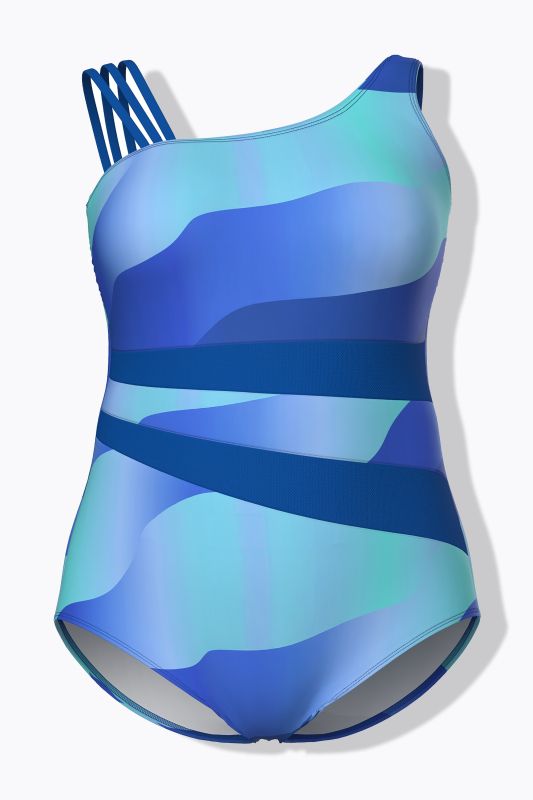 Maillot de bain avec bonnets souples et bretelle triple, motif vagues, matière recyclée