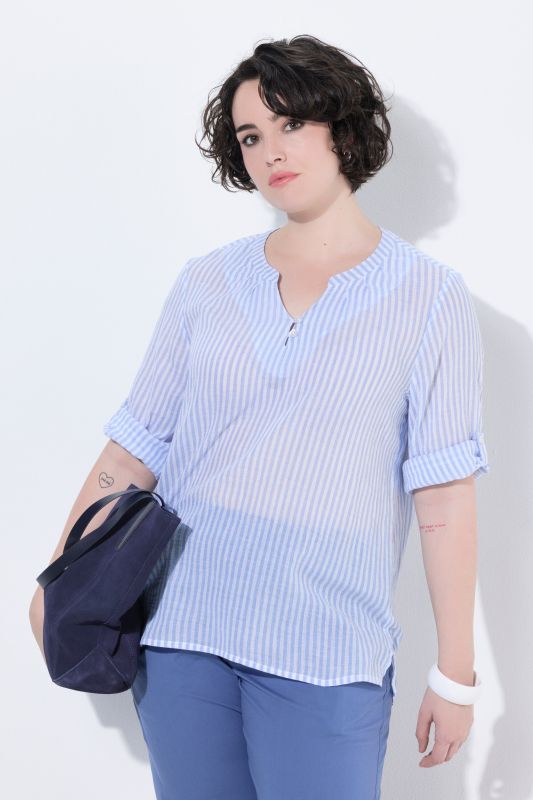 Tunique en crêpe de coton, décolleté rond et manches 3/4