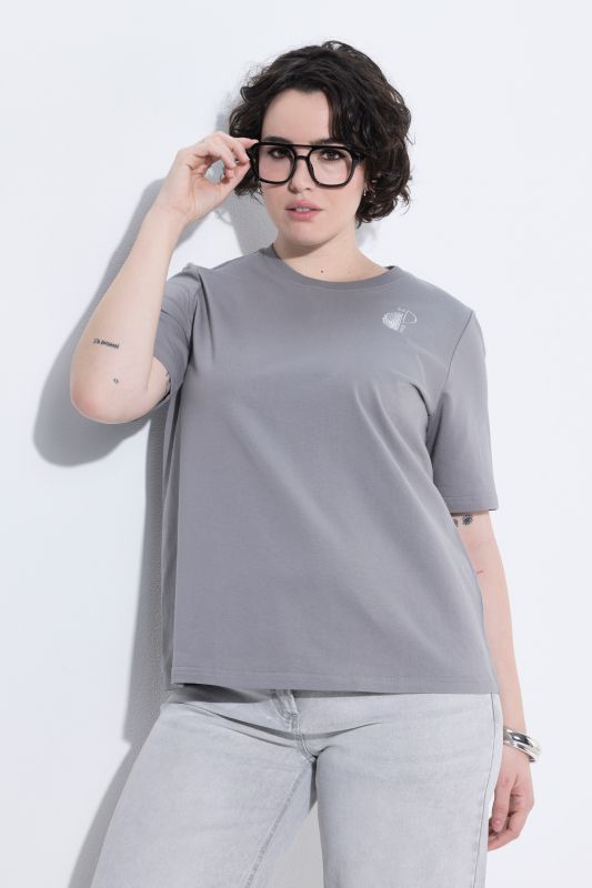 T-shirt avec broderie métallique, décolleté rond et manches courtes